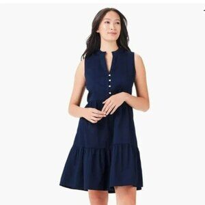 168$ NIC+ZOE Tia Tiered Sleeveless Stretch Cotton Dress Size S Dark Indigo